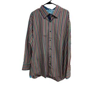 Visconti Uomo Striped Long Sleeve Button Front Shirt Multi Sz 3XLB Rainbow Work